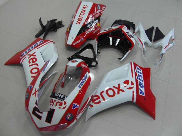 Affordable 2007-2014 White Red Xerox Ducati 848 1098 1198 Bike Fairing UK