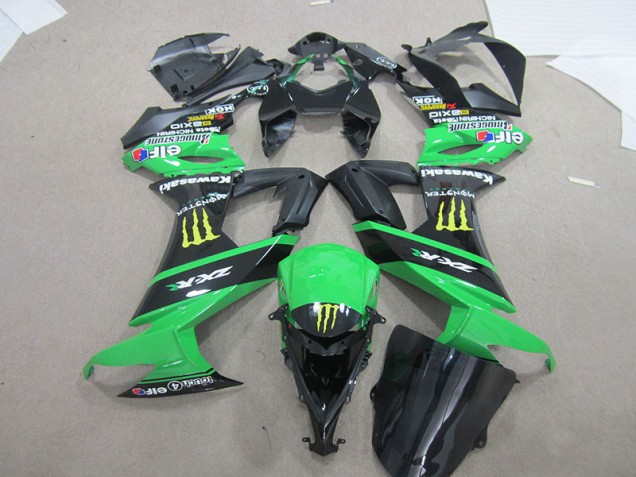 Affordable 2008-2010 Black Green Monster Kawasaki ZX10R Bike Fairing Kit UK