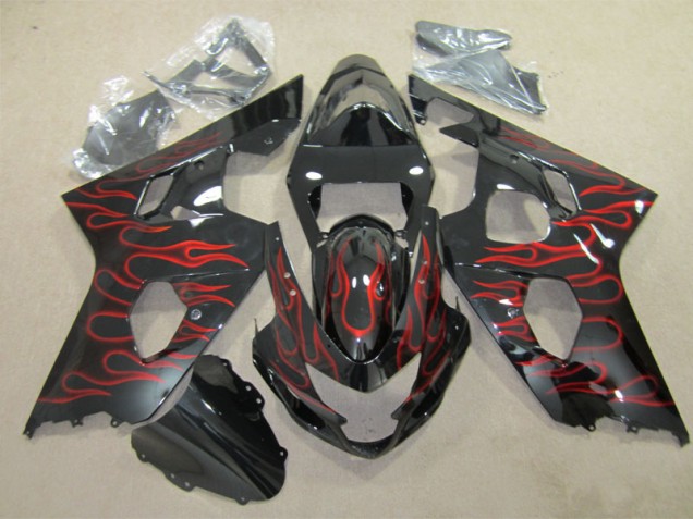 Affordable 2004-2005 Black Red Flame Suzuki GSXR600 Replacement Fairings UK